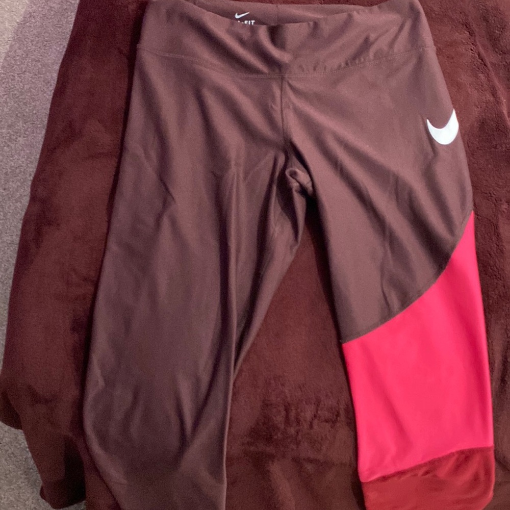 burgundy & pink nike leggings